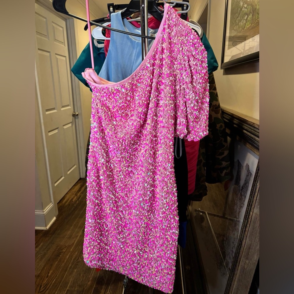 Pink Sequin One-Shoulder Dress